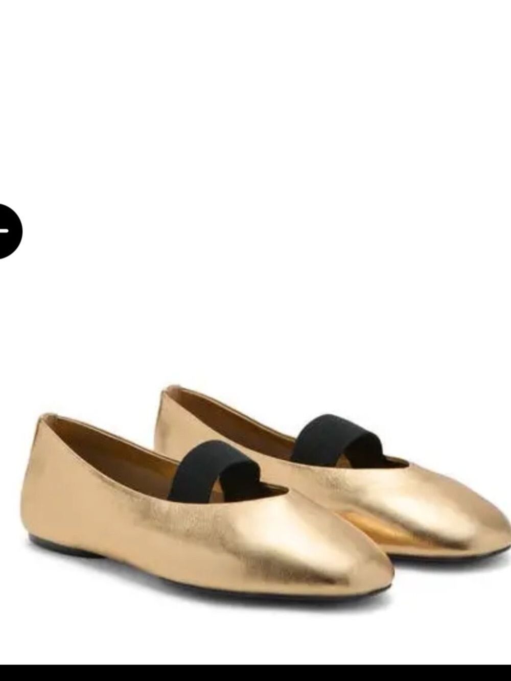Mango Gold Leather Ballet Flats Black Elastic Strap Size 7.5